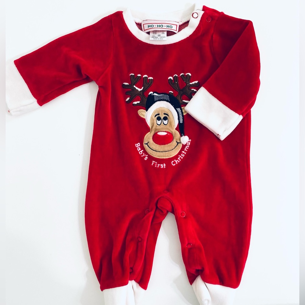 Baby “My First Christmas" Velour Outfit Sleeper Size 6 Months Red and White